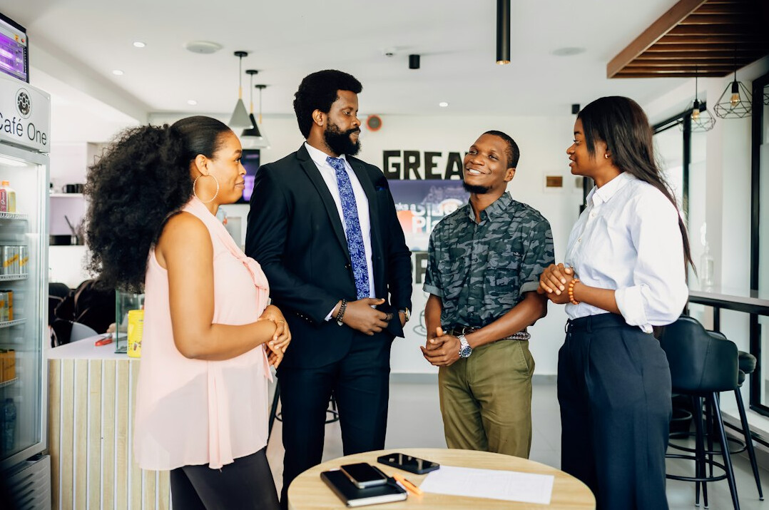 diverse colleagues talking
