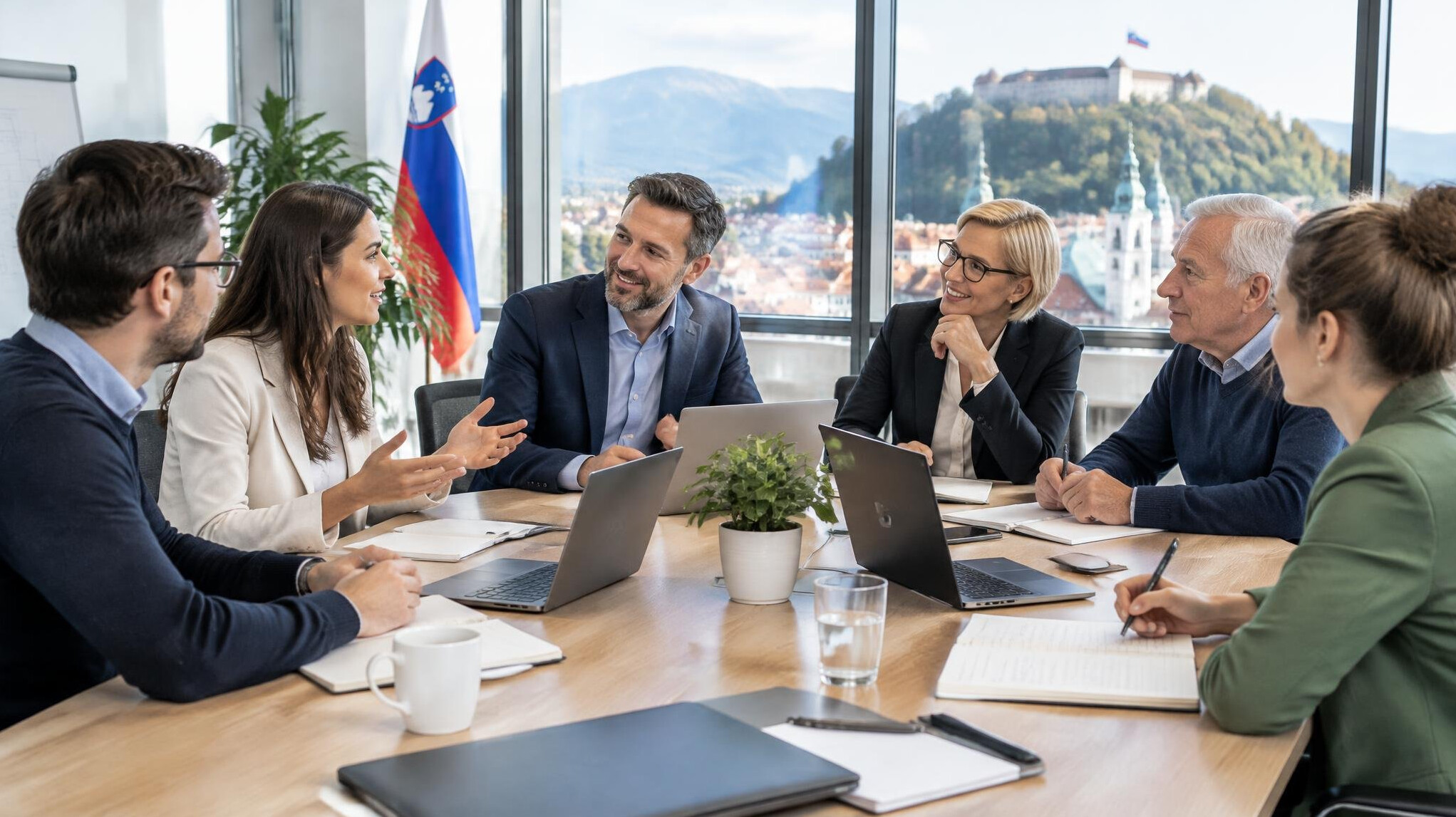 Professionals in discussion during a business meeting