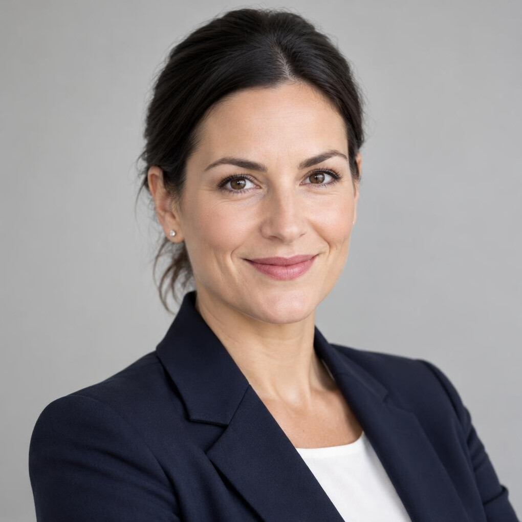 Portrait of a businesswoman with dark hair and blazer